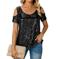 thumbnail image 2 of Agkizg Women's Plus Size Crew Neck Short Sleeve Top Solid Color Sequin Loose Fitting Casual Fashion Basic Blouse, 2 of 5