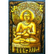 Crafts of India Lord Buddha sequins religious batik Cotton Wall Hanging Painting : Size 43"x30" Inches