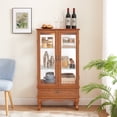 thumbnail image 3 of Retro Glass Storage Cabinet, Curio Display Cabinet with Lighted, Adjustable Glass Shelves and 1 Drawer, Glass Display Cabinet for Living Room, Bedroom, Dining Room, Offices, OAK, 3 of 9