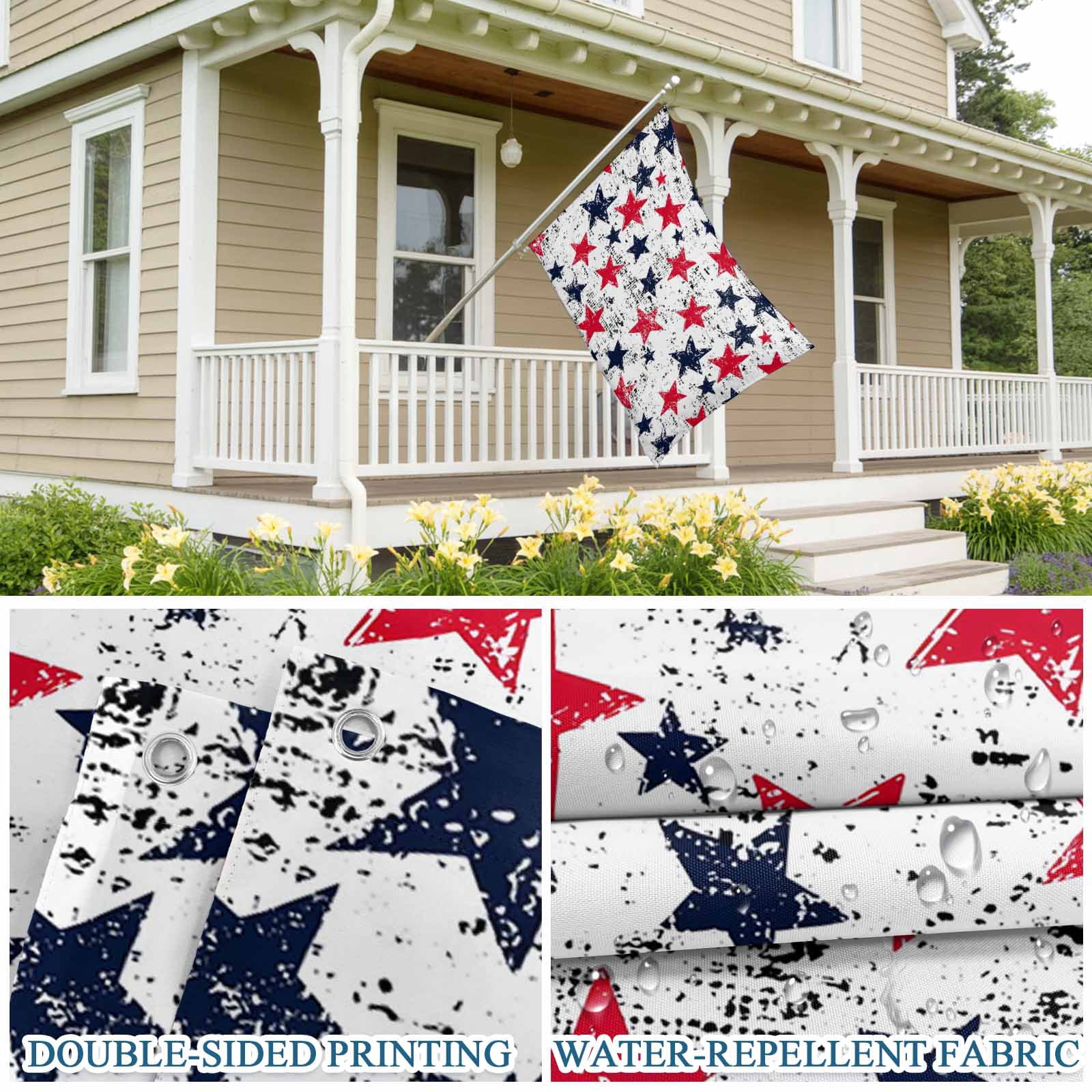 4th of July Flags for Outside 3x5 ft Red White Blue Stars Stripes Outdoor Flags Double Sided Grommets House Banner Vintage USA Flag Patio Yard Flag for Outdoor Party Porch Independence Day