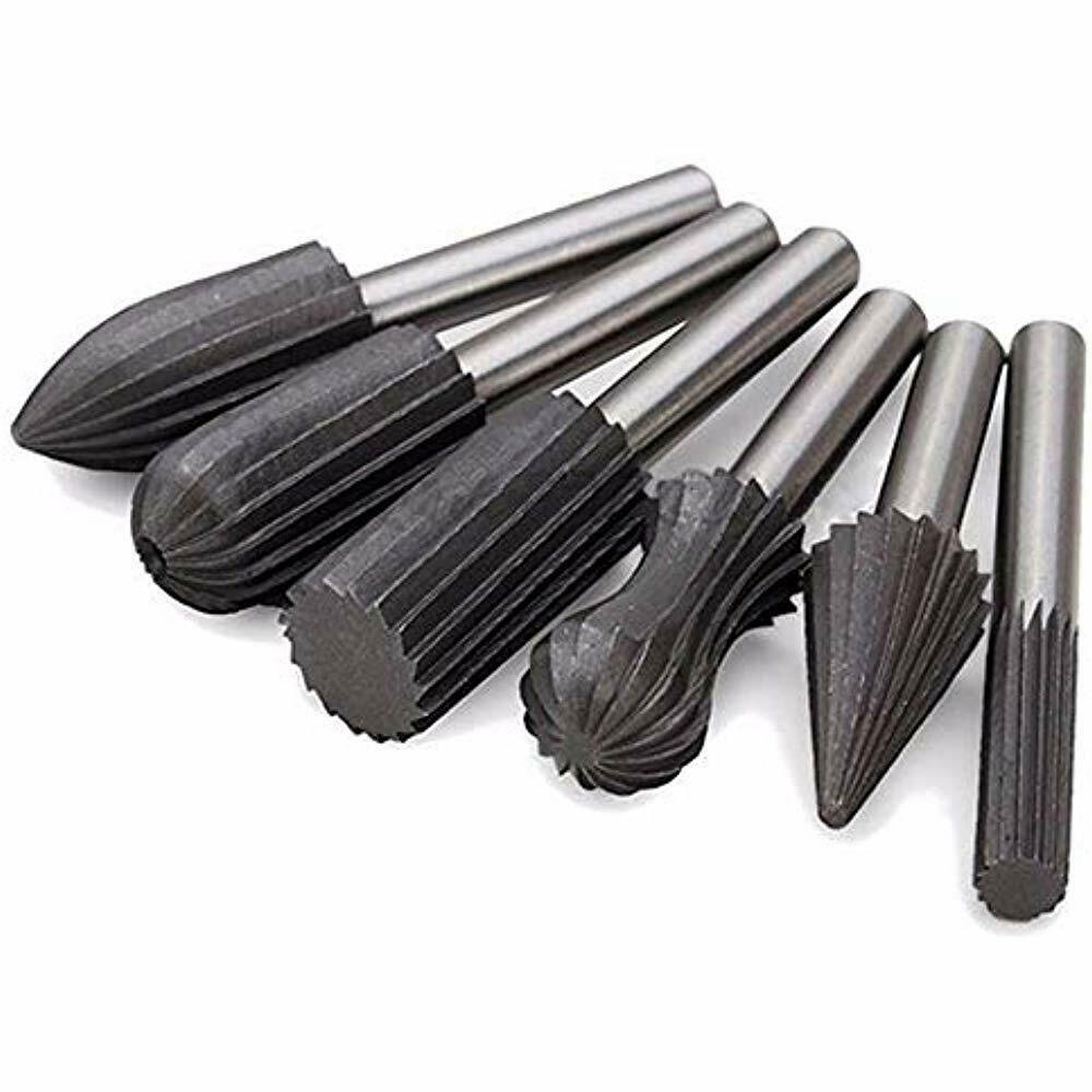 6mm Rotary File Burr Cutter, 6Pcs Tungsten Steel 1/4" Shank Engraving