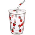 thumbnail image 1 of Precioso vaso de vidrio transparente de fresa de 10 onzas con tapa y pajita., 1 of 5