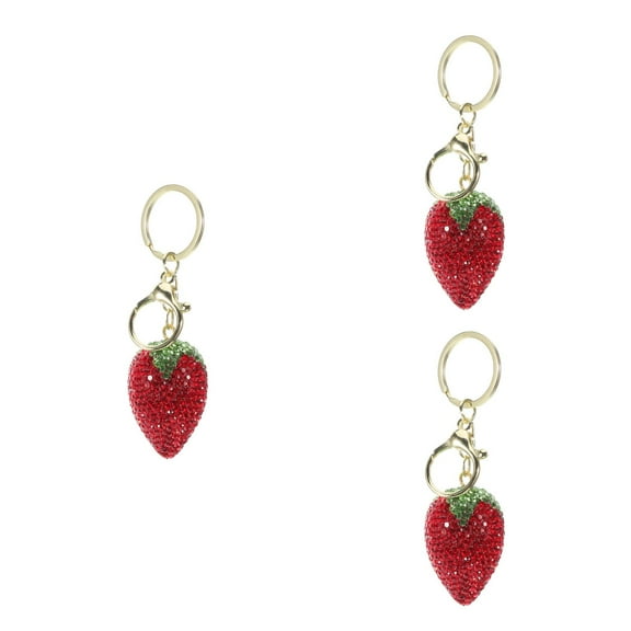 Masteelf 3pcs Strawberry Shape Keychain Rhinestone Fruits Key Chain Sparkling Keychain Bag Pendant Handbag Charm For Women Girls