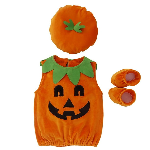 Adorable disfraz de calabaza para bebe. Incluye gorro mameluco y patuquitos perfecto para Halloween
