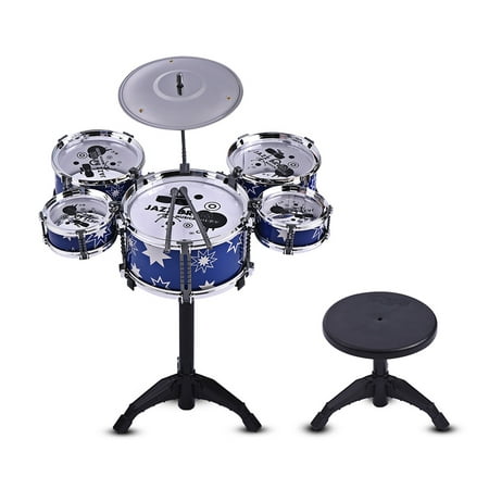 Children Kids Jazz Drum Set Kit Musical Educational Instrument Toy 5 Drums + 1 Cymbal with Small Stool Drum Sticks for Boys (Best Small Drum Kit)