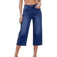 thumbnail image 2 of Capri Jeans for Women Mid Rise Straight Leg Casual Relaxed Fit Summer Cropped Denim Capris Pants Summer Trendy Crop Jeans with Pockets Daily Basics Dark Blue XL, 2 of 7
