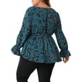 thumbnail image 4 of DARING DIVA Women's Plus Graphic Print Belted Long Sleeve V Neck Top 1X Teal Blue, 4 of 6