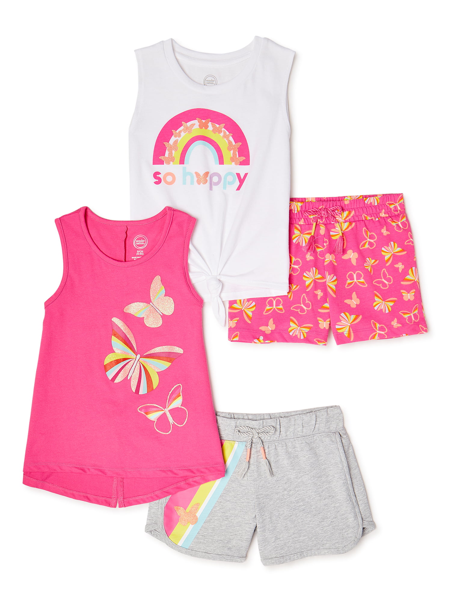 Hello Kitty Girls 3-Piece Printed Tee Shirt Fashion Tank Top and Active Short Set Trendy Summer Clothes for Little Girl