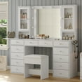 thumbnail image 3 of Yanosaku Vanity Desk with Mirror, 10 LED Lights, 12 Drawers, Glass Top Vanity Table with Stool for Bedroom, 3 of 9