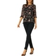 thumbnail image 3 of INSPIRE CHIC Women's Tops 3/4 Sleeves Ruffle Hem Floral Chiffon Shirt Blouses L Black-2, 3 of 7