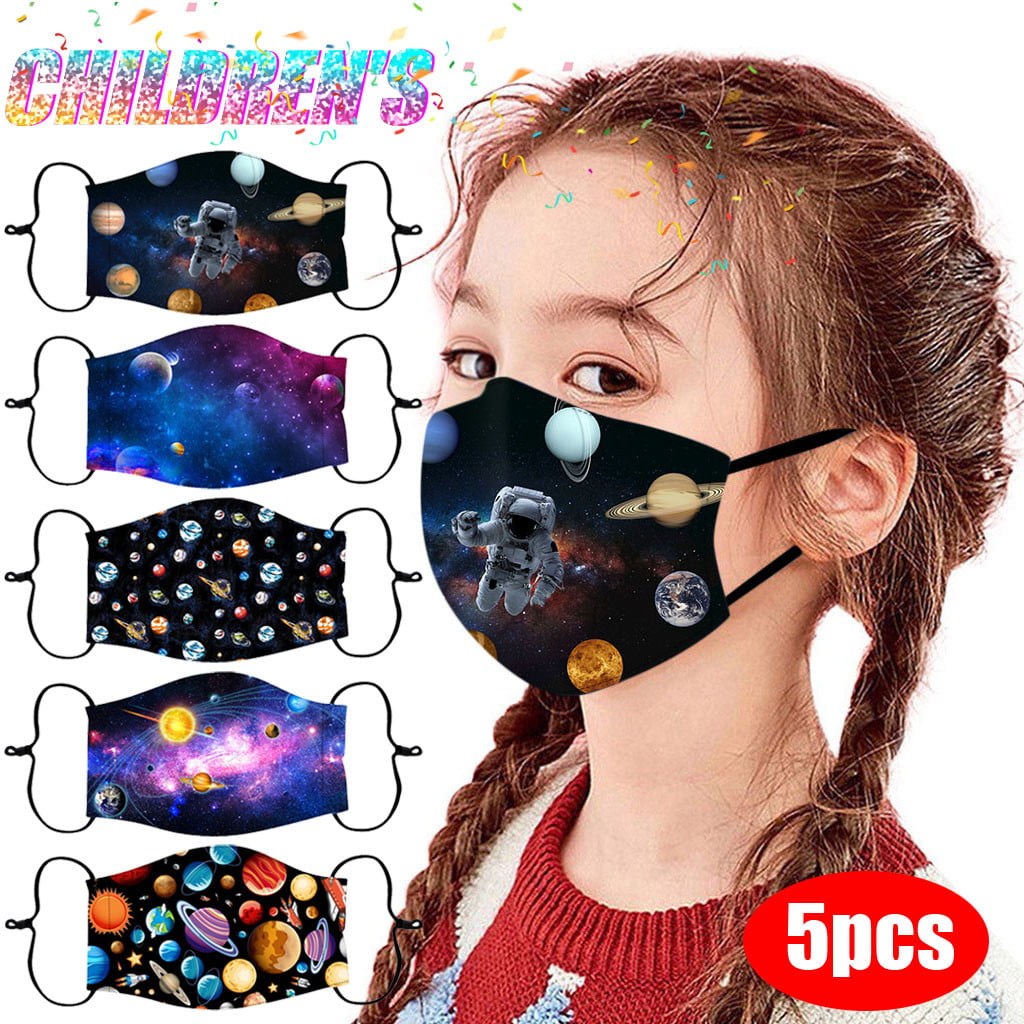 5PC Kids Adjustable Reusable Breathable Face Bandanas Fashion Printed for Indoors and Outdoors Kids and Children 