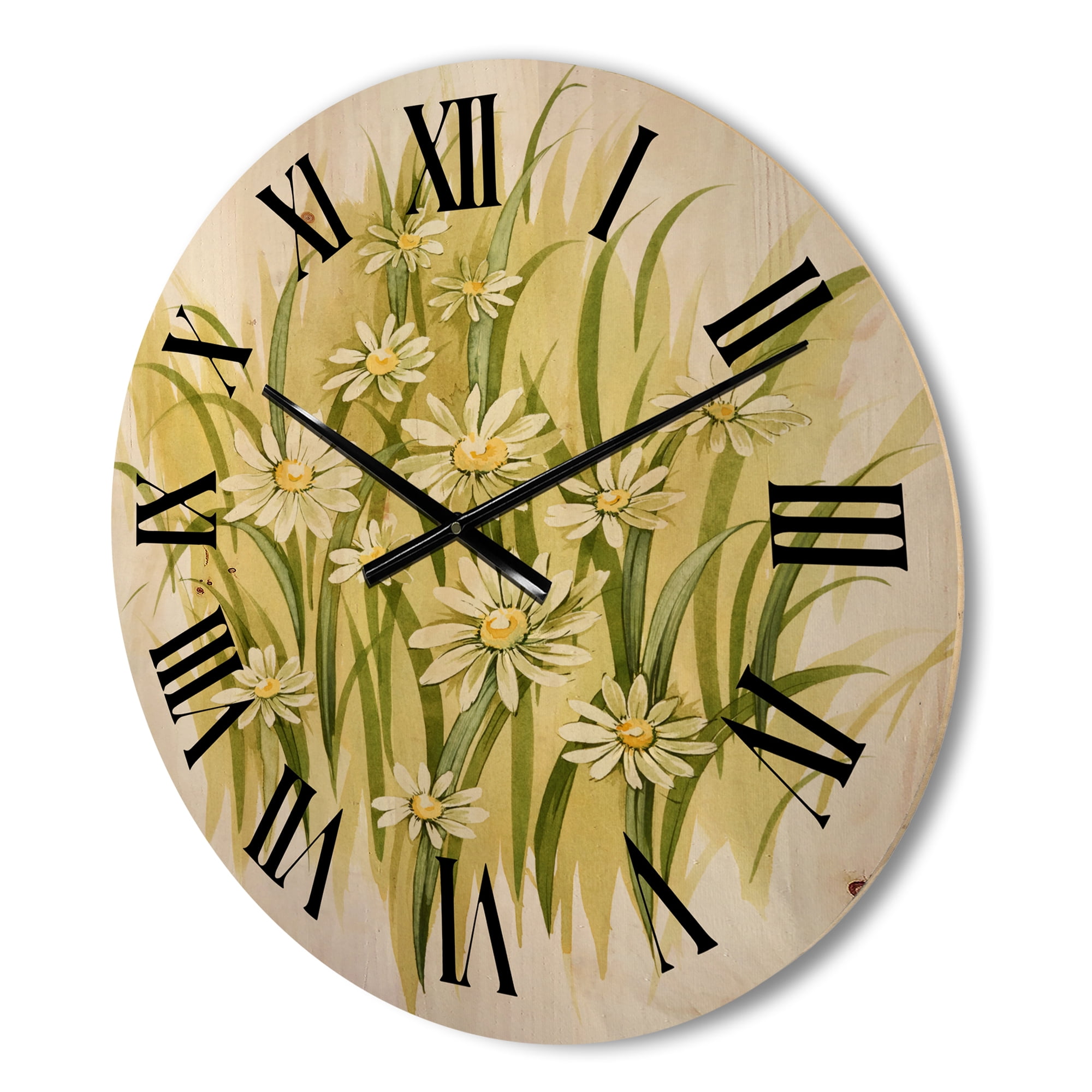 Designart 'Abstract White Meadow Flowers' Traditional Wood Wall Clock