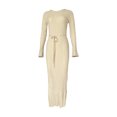 thumbnail image 3 of Faldas largas Vestido ajustado con cuello redondo, vestido maxi informal básico para mujer, traje diario cálido y ajustado Ygjytge Beige T L para Mujer, 3 of 7