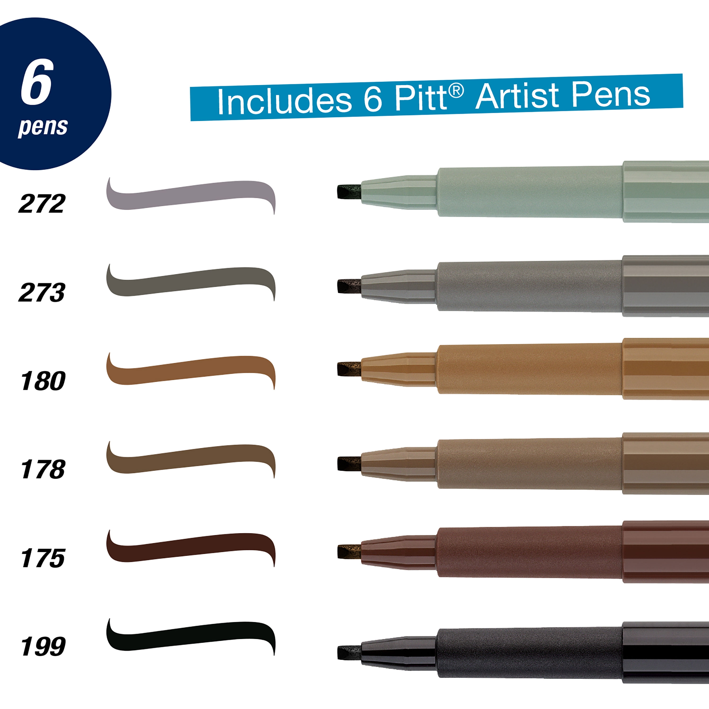 Faber-Castell Pitt Artist Pen Calligraphy, 6 Count Calligraphy Kit for Adults, Beginners