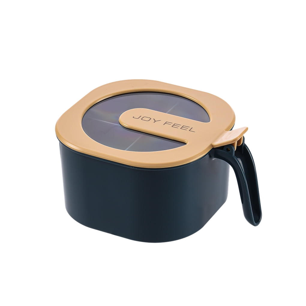 Dust-proof Seasoning Box with Clear Lid 4 Grid Spoons Nordic Contrast Color Spices Jar, Blue