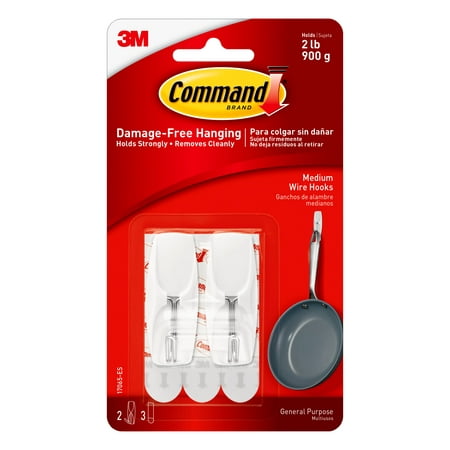 Command Wire Hook, White, Medium, 2 Wall Hooks