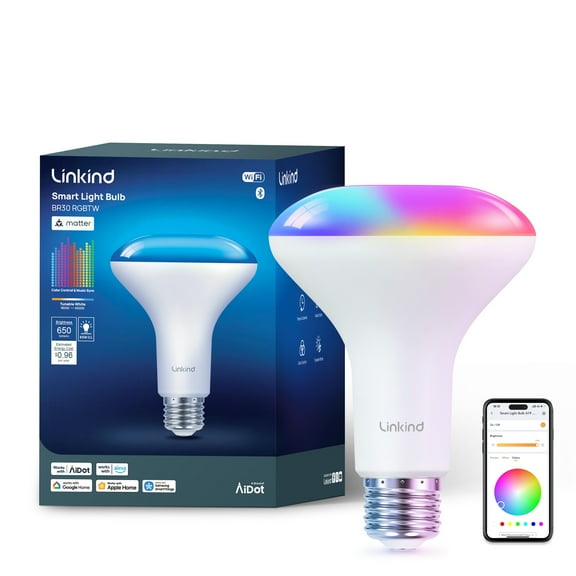 Linkind BR30 Matter Smart Light Bulb, Color Changing Smart Bulb, 9W, E26 Base (1 pack), 2025 Upgraded