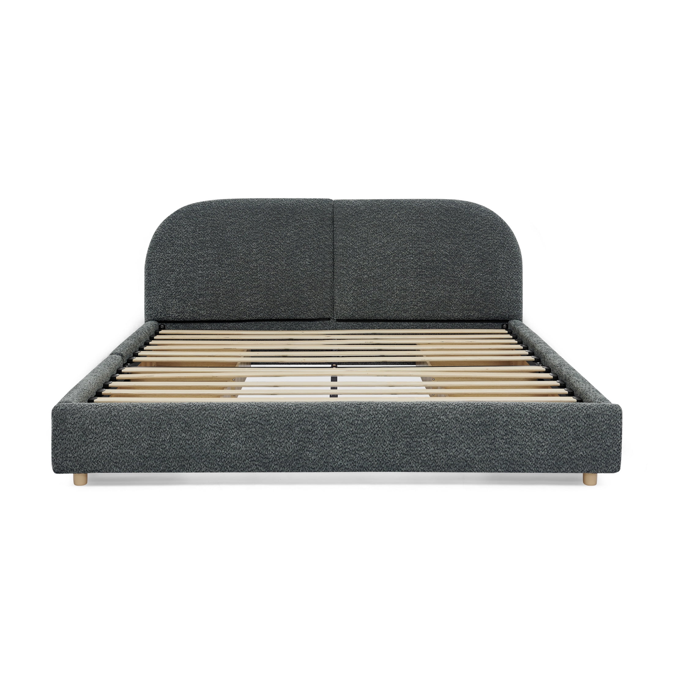 Noble House Elbert Queen Size Upholstered Bed Frame, Circle Yarn Tall Curved Headboard with Storage Drawers, Dark Gray