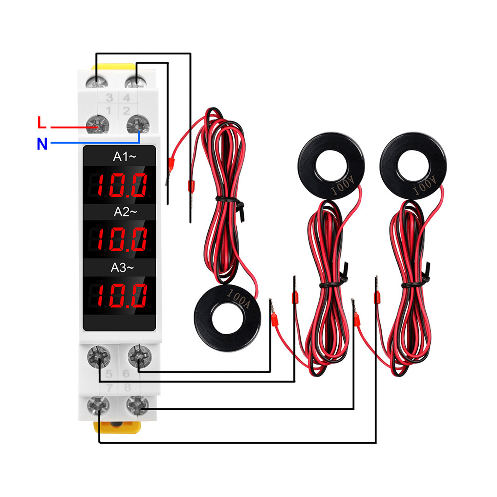 3 Phase Ampere Meter Modulars Current Meter Gauges Indicators Din Rails Mount LED Digital Ammeter AC80V~500V 1~100A