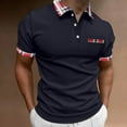 thumbnail image 2 of Charmgo Mens T-Shirts Clearance, Men Spring Summer Short Sleeve Button Down Shirts Plaid Lapel Print T Shirt Golf Shirts for Men, Polo Shirts for Men Navy XL, 2 of 8