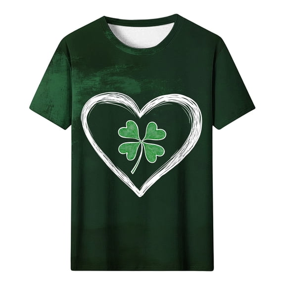 Craaazy Men's and Women Shamrock Graphic St Patrick's Day Short Sleeve Blouses Crewneck Plus Size Clover Prints Holiday Celebrating Clothes Gifts