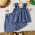 thumbnail image 4 of Girls Boho 2 Piece Outfit Size 6 Floral Crochet Ruffled Sleeveless Tank Tops Shorts Set Summer Clothes Blue, 4 Y, 4 of 7