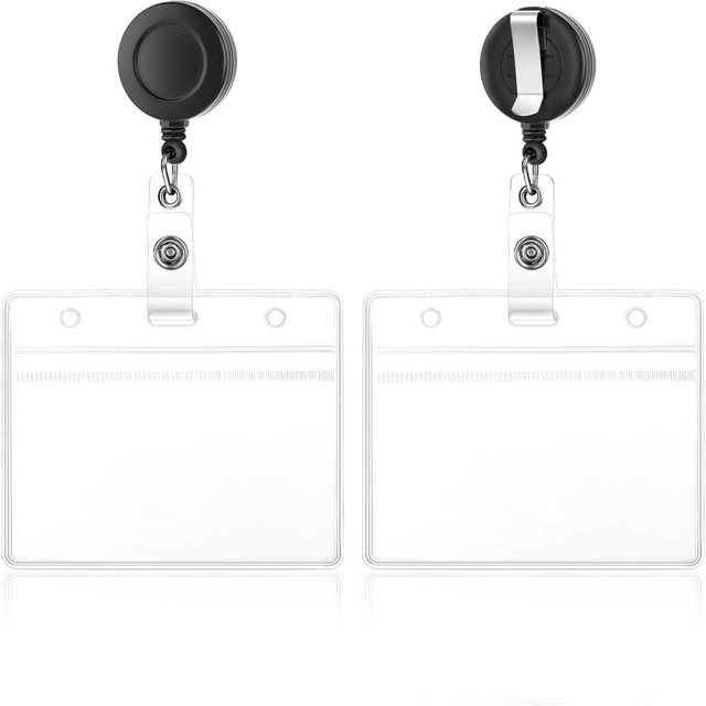 LOVEVER Lot de 2 Porte-Badge Horizontal en Plastique Transparent Porte-Cartes d'Identité Porte-Badge en Plastique Souple Porte-Badge Rétractable avec Enrouleurs de Badge Robustes pour Infirmière