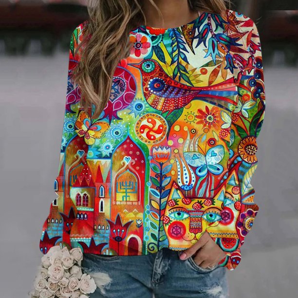 ICHUANYI Clearance Women Shirts Graphic Printed Long Sleeve Crewneck Sweatshirt Pullover Comfy Tops ICHUANYI "ICHUANYI"