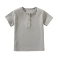 thumbnail image 2 of UACY Boys Henley Short Sleeve Shirts Kids Cotton Casual T-Shirt Button Front Solid Tops Tees Summer Clothes (Grey, 12-18 Months), 2 of 9