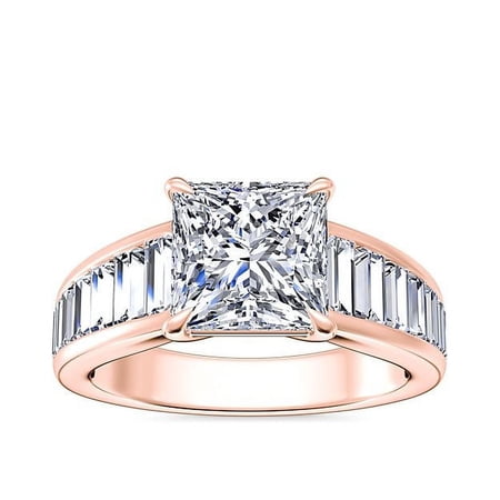 1.50 Ct Princess Cut Natural Diamond Stylish Solitaire with Accents Ring for Anniversary Solid 14K Rose Gold Size 4