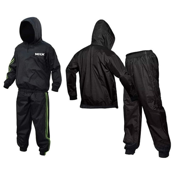 MRX Heavy Duty Sweat Suit for Men & Women Workout Training & Exercise Waterproof Sauna Suit Weight Loss Track Suits Sets Black, Green Medium