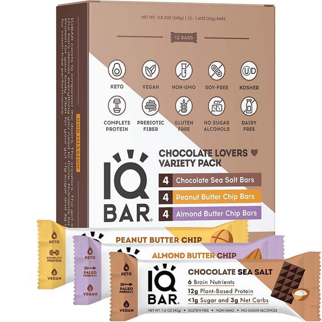 IQ BAR Protein Bars Paleo 45g x 12 - Vegan Keto Peanut Butter Chip 