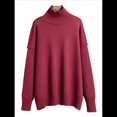 thumbnail image 1 of Suéter de Larga y Cuello Alto para Mujer, Estilo Informal, Holgado, de Punto Grueso, para Otoño e Invierno. Vino Tinto L, 1 of 9