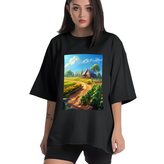 Plus Size Shirt for Women Black Tops for Women Short Sleeves Shirt for Women Countryside T Shirt Crewneck Shirt for Women XS