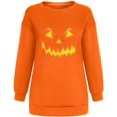 thumbnail image 3 of Chandails en Molleton Visage de Citrouille d'Halloween pour Femmes Manches Longues Surdimensionnées Col Rond Orange Pull Tops, 3 of 7