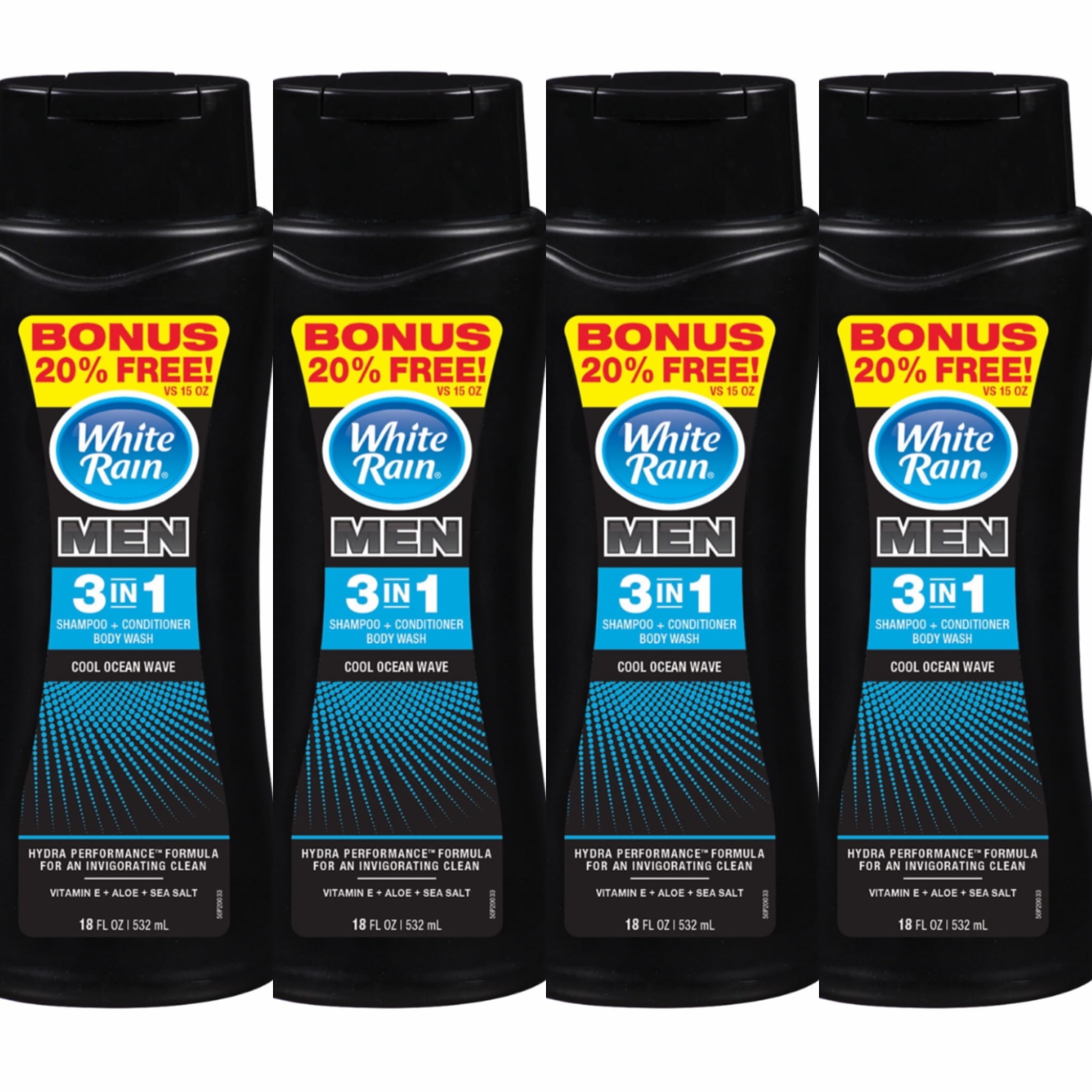 4 White Rain For Men 3in1 Shampoo, Conditioner & Body Wash, Cool