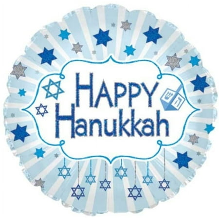 PMU Happy Hanukkah Blue Glitter 18 Inch Mylar Balloon Pkg/1