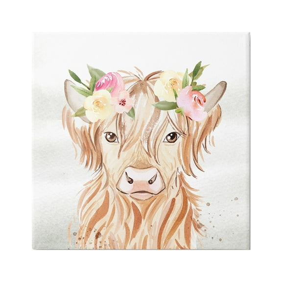 Stupell Industries Cattle & Floral Garland Animals & Insects Painting Gallery Wrapped Canvas Print Wall Art, 36 x 36