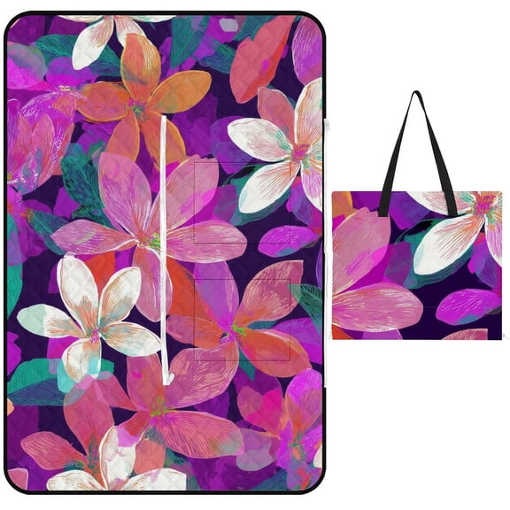 Vibrant Floral Seamless Pattern Design Outdoor Picnic Blanket, Foldable Waterproof Beach Mat, Portable Beach Blanket for Beach Camping, Hiking, Family Concerts