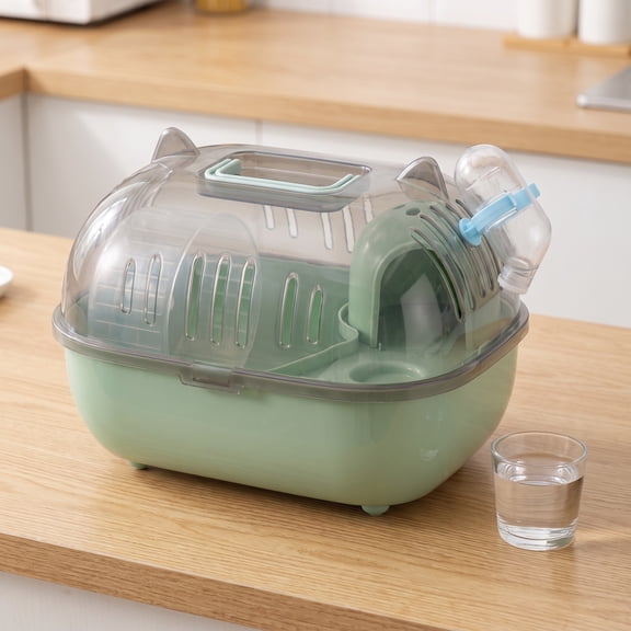 LITINKIMI Green Dwarf Hamster Travel Cage with Quiet Exercise Wheel and Safe Outdoor Transport Carrier