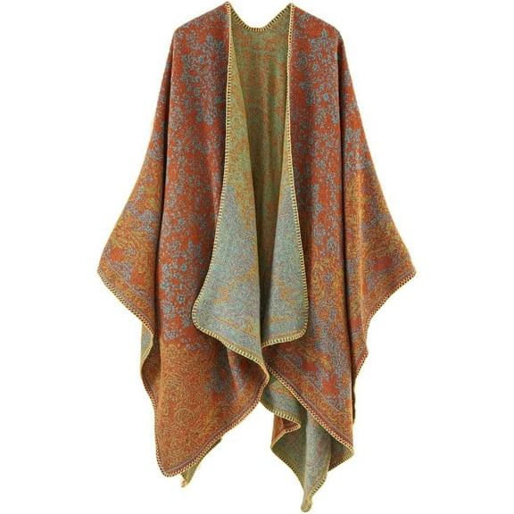 CoCoMangos Knit Warm Ethnic Shawl Wraps for Women Fashion Lightweight Open Front Coat Pashmina Wrap Christmas Poncho Cape