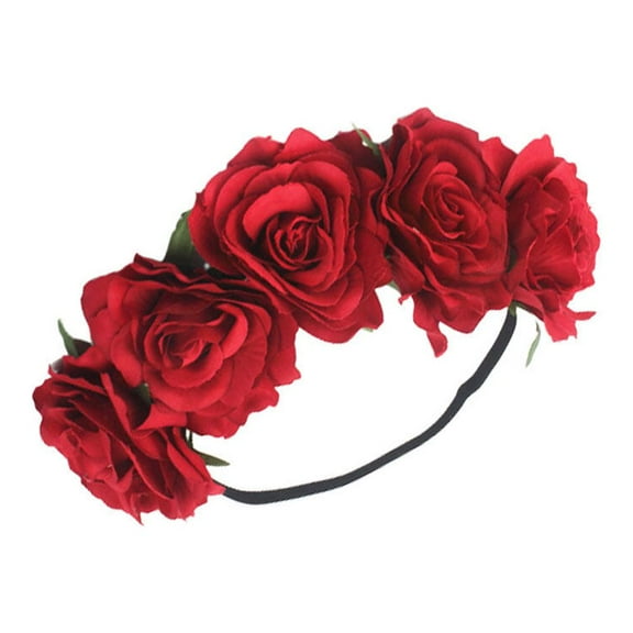 OATIPHO Red Rose Floral Headband Natural Look Bridal Rose Headwear Accessory