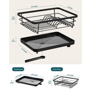 Sakugi Dish Drying Rack, Compact Dish Racks for Kitchen Counter, 15''L x 12''W x 5''H , Black