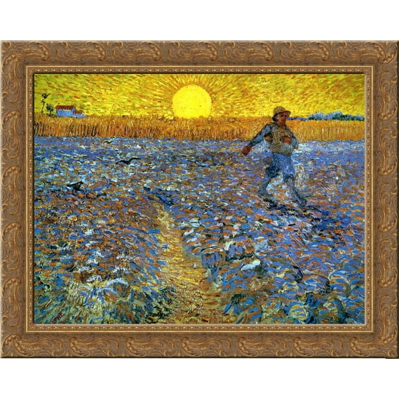 The Sower (Sower with Setting Sun) 24x20 Gold Ornate Wood Framed Canvas Art by Vincent van Gogh