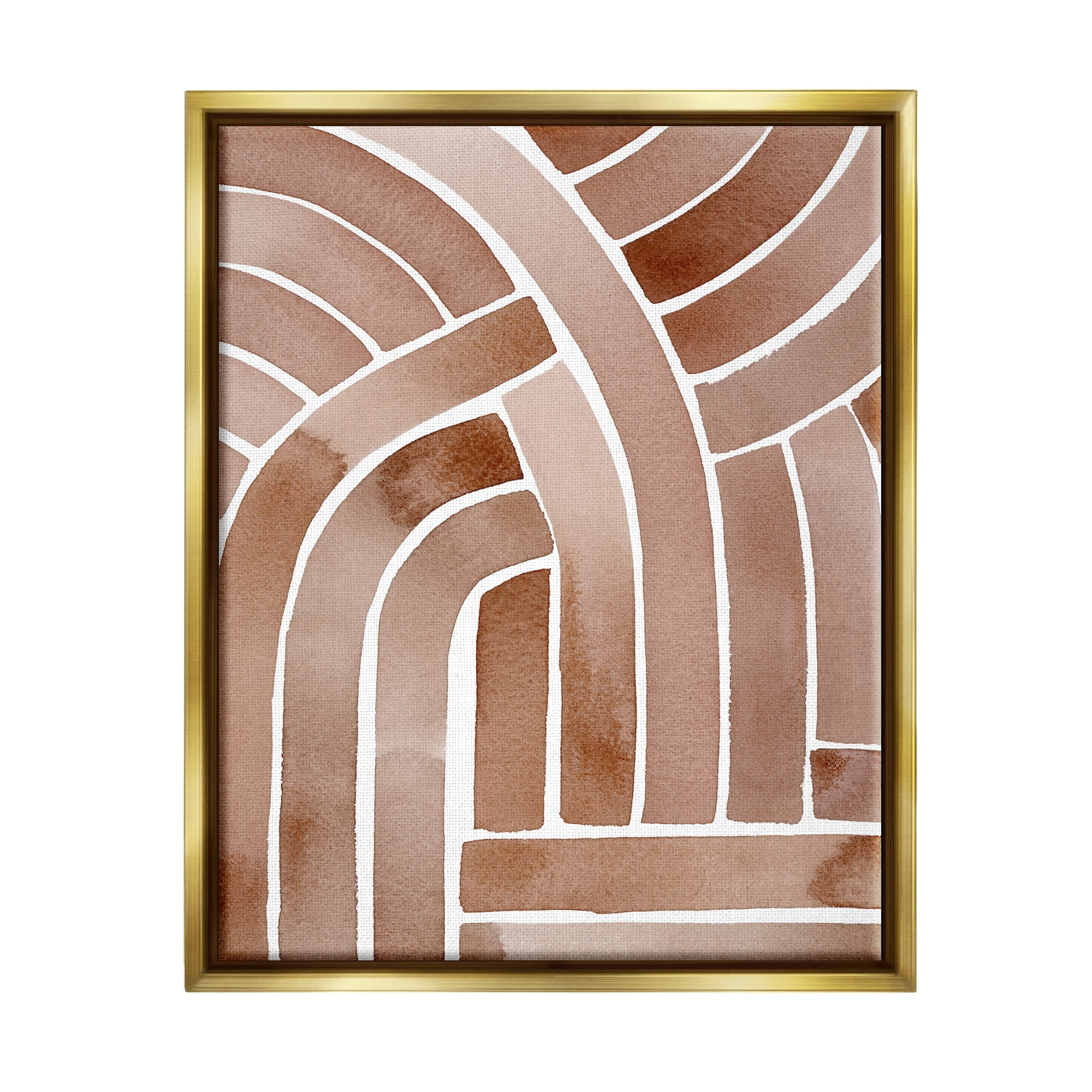 Stupell Industries Abstract Rounded Stripes Lines Brown Watercolor Design Painting Metallic Gold Floating Framed Canvas Print Wall Art, Design by Grace Popp