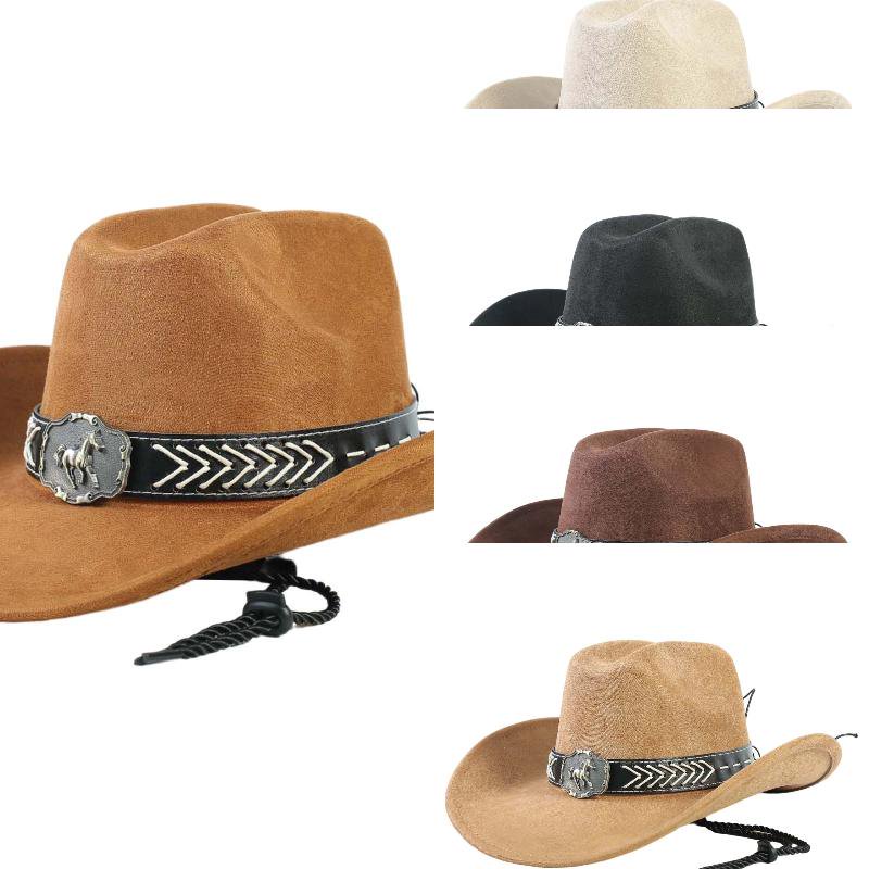 Unisex Western Suede Cowboy Hat with Belt Buckle - One Size CCAKXCJJ Western Cowboy Hat for Women Men Classic Fedora  main image 2