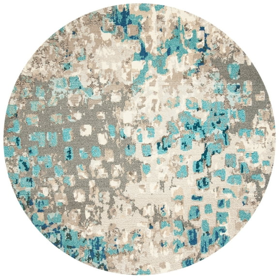 SAFAVIEH Madison Candelario Abstract Polka Dots Area Rug, Grey/Blue, 12' x 12' Round