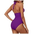 thumbnail image 3 of Huesdet Women Athletic One Piece Swimsuits Sporty Racerback Bathing Suits Full Coverage Modest Swimwear[Purple,S], 3 of 7