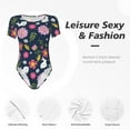 thumbnail image 6 of Haiem Floral Rabbit Women's Crew Neck Short Sleeve Bodysuit Tops Stretchy Slim Basic-X-Large, 6 of 9