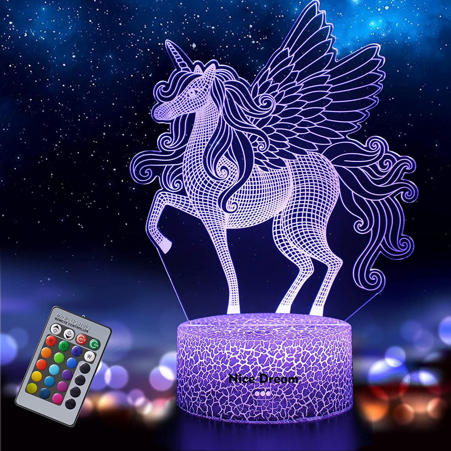 YSITIAN Nice Dream Unicorn Night Light for Kids, 3D Illusion
